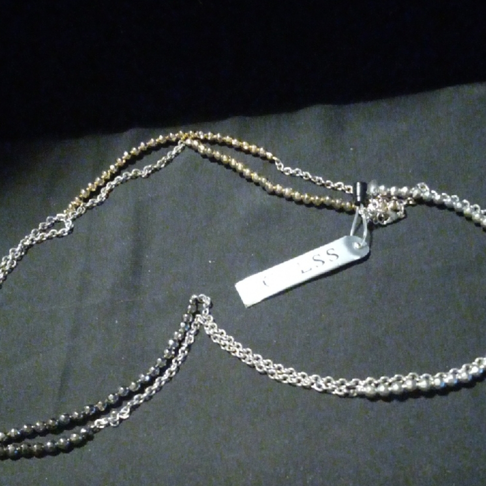 Guess designer layered mixed metal Silver and Gold long Chain Necklace